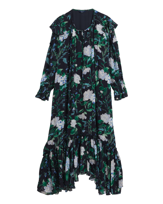 Vestido em chiffon, €299, Gant.