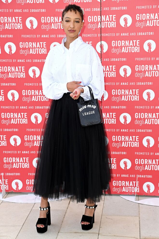 Patricia Allison antes da exibição da série 'MiuMiu Women's Tales' no 78º Festival Internacional de Cinema de Veneza, em Itália. 