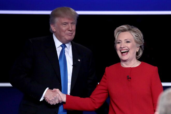 Hillary Clinton e Donald Trump em dia debate para as eleições presidenciais dos Estados Unidos (2016)