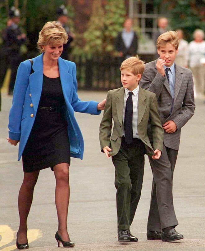 Princesa Diana com William e Harry, em 1995