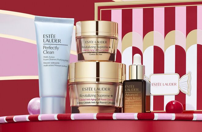 Mãe - Set Revitalizing Supreme +, contém 1 Revitalizing Supreme+Moisturizer (50ml), 1 Perfectly Clean Cleaser (30ml), 1 Advanced Night
Repair (15ml), 1 Supreme + Eye Cream (5ml), €104, Estée Lauder