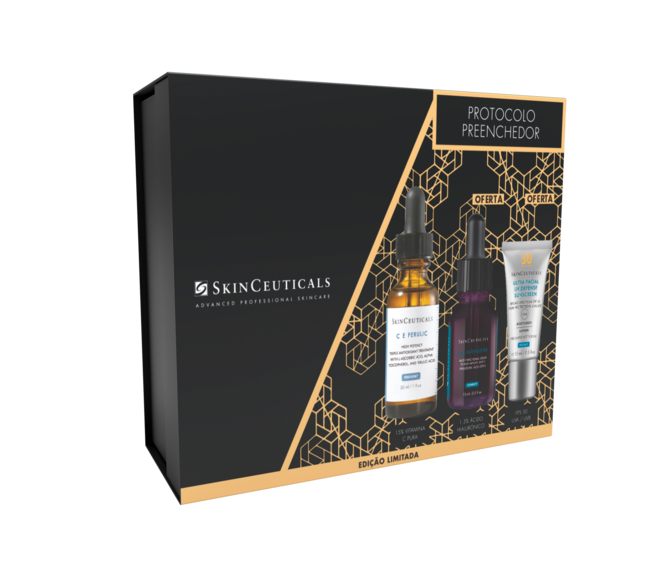 Namorada - Coffret Natal, contém sérum C E Ferulic 30ml, H.A Intensifier 15ml e protector solar Ultra Facial UV Defense 15ml, €153,15, SkinCeuticals