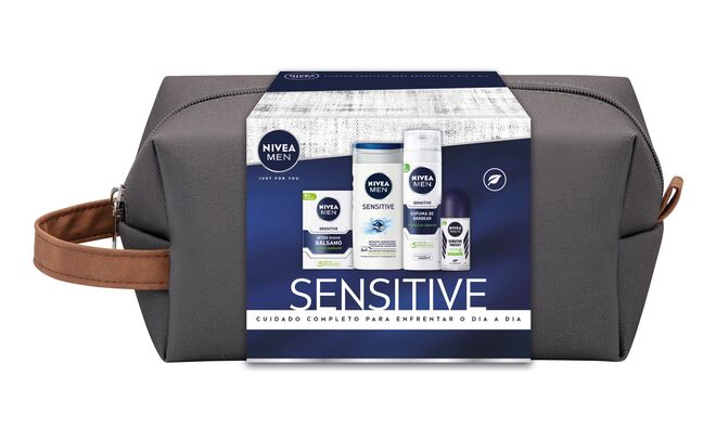 Namorado - Conjunto Sensitive, contém gel de duche 250ml, espuma de barbear 200ml, aftershave bálsamo 100ml, anti-transpirante roll-on 50ml, €19,99, Nivea no Continente