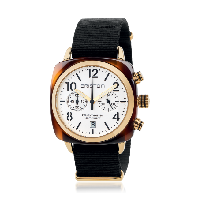 Relógio Clubmaster Classic Chronograph em acetato e ouro amarelo, €290, Briston na David Rosas