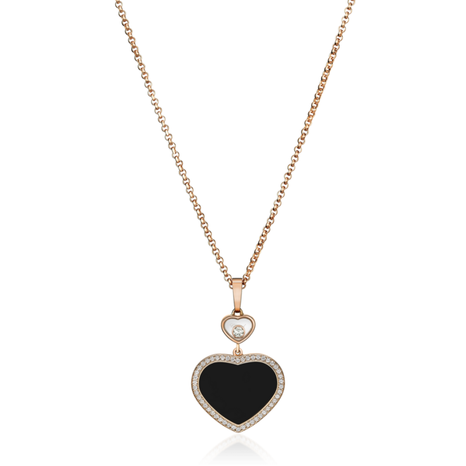 Colar Happy Hearts em ouro rosa com diamantes e ónix, €3680, Chopard na David Rosas