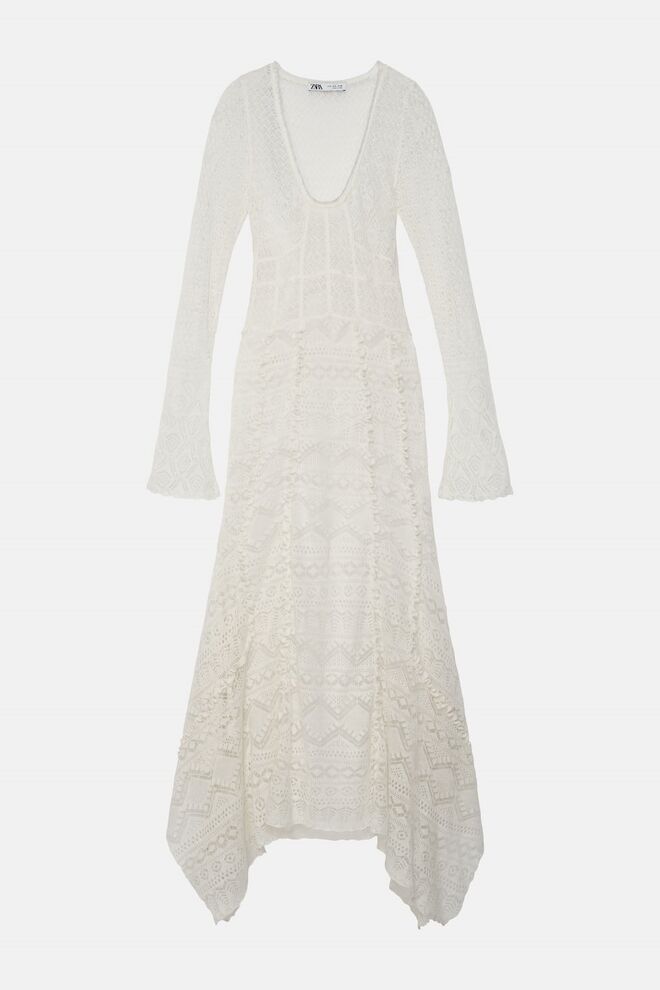 Vestido em renda de algodão, €69,95, Zara