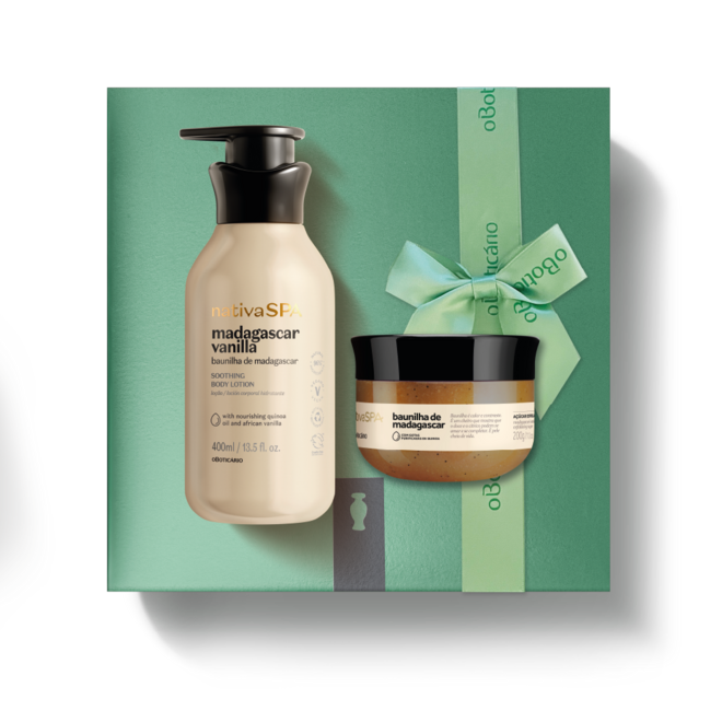 Conjunto Nativa Spa Baunilha de Madagáscar com loção hidratante e açúcar esfoliante corporais, € 25,99