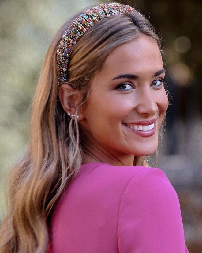 Maria Pombo no casamento da irmã, 2019