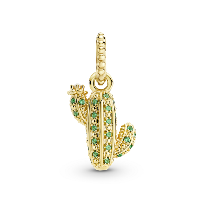 Pendente Sparkling Deset Cactus em liga com revestimento em ouro, esmalte e pérola artificial, €79, Pandora.
