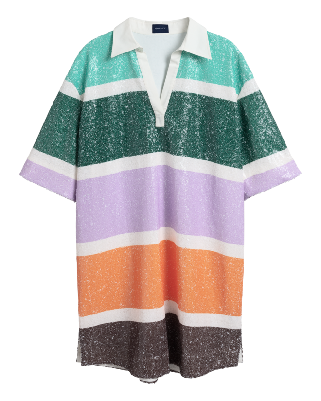 Vestido em malha de algodão bordado a lantejoulas, €279, Gant.