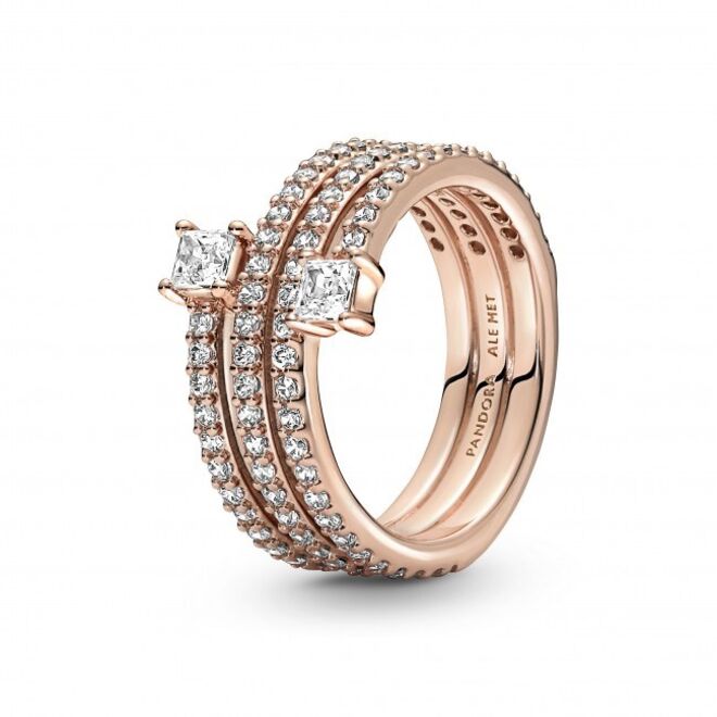 Anel Triple Spiral em liga com ouro rosa e zircónias, antes €149 agora €75, Pandora