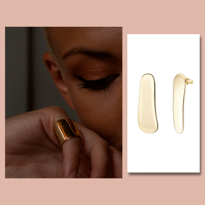 Anel Boomerang duplo, €139 e brincos Fingerprint, €120, Wonther