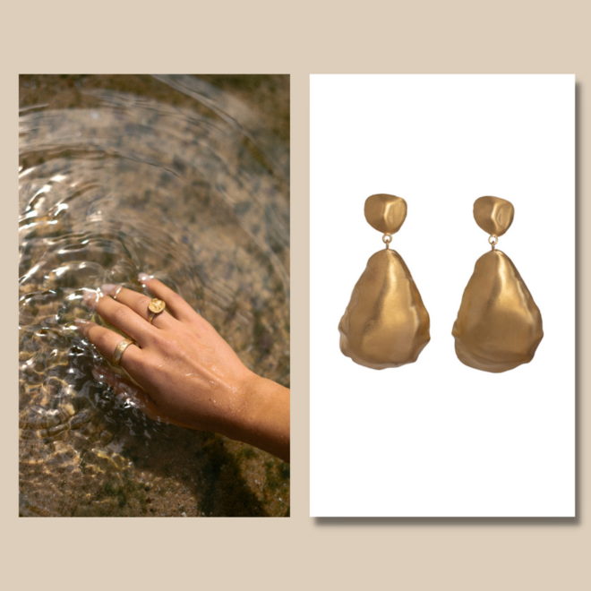 Anel Rebentação, €75 e brincos Concha, €170, Raquel Poço