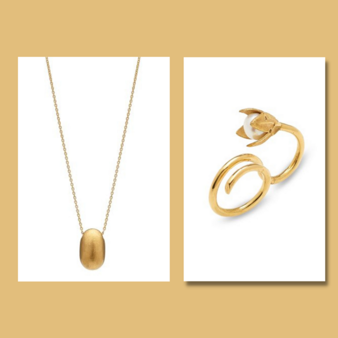 Colar da coleção 31, €182 e anel duplo da coleção 31, €153,50, Rocha Carvão