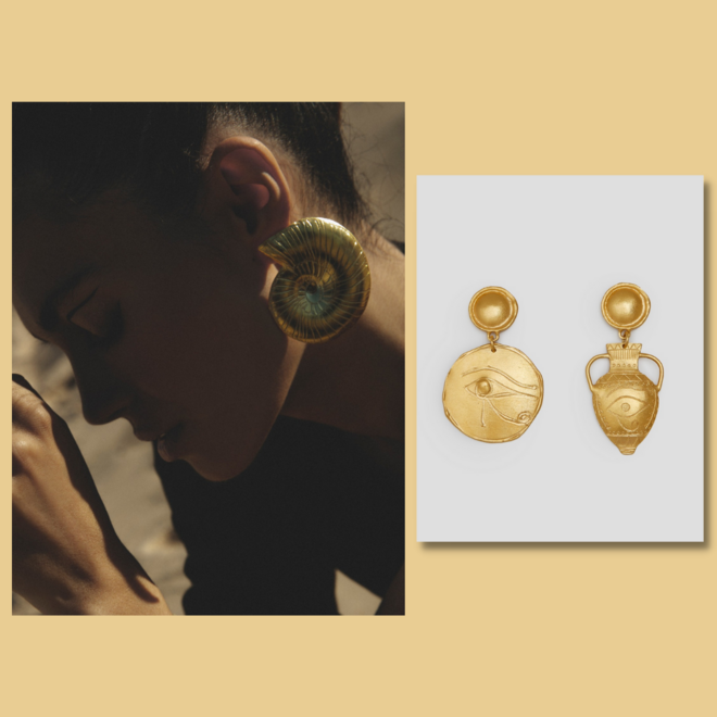 Brincos Amon, €187 e brincos Alexandria, €172, Juliana Bezerra