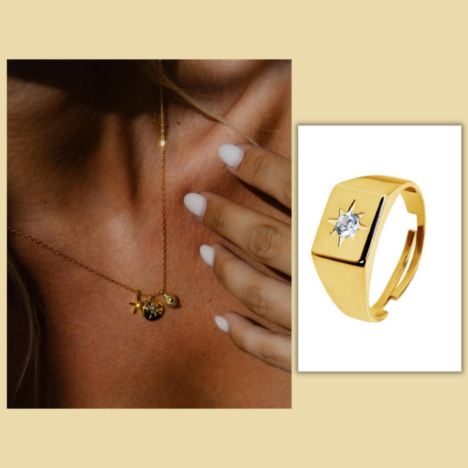 Colar Maldivas, €64,90 e anel Sunny, €49,90, Eugénio Campos