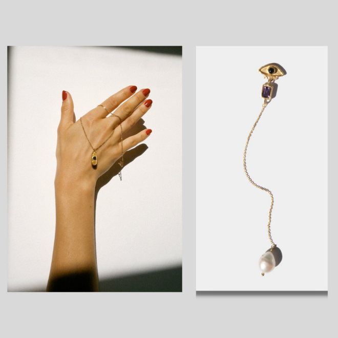 Colar Marni, €155 e brinco Eternal Tear, €290, Beatriz Jardinha