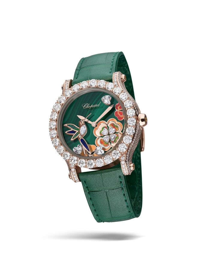 Relógio Happy Sport Métiers d’Art, de edição limitada, com ouro ético rosa e diamantes, Preço Sob Consulta, Chopard