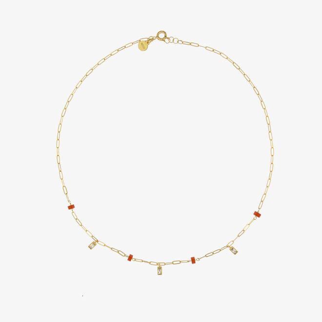 Colar em metal com cristais, €45, Mesh