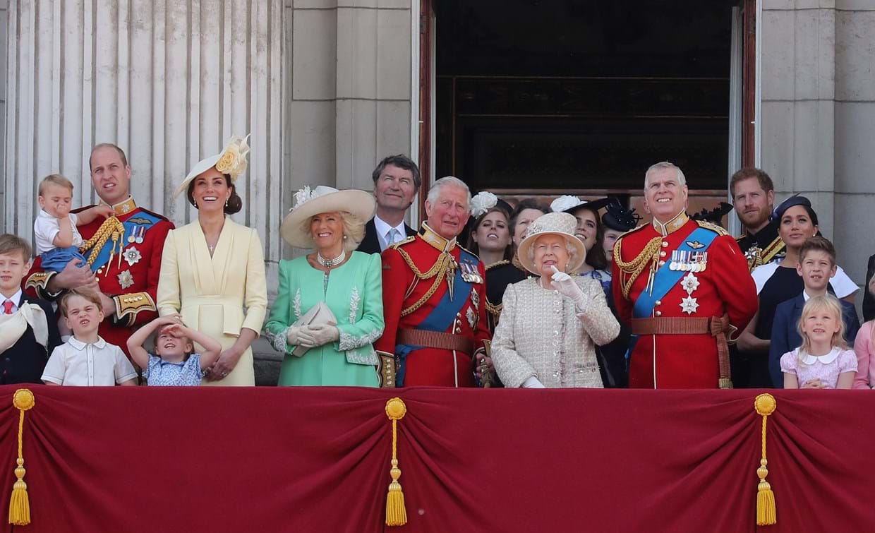 Membros da família real britânica durante o desfile Trooping The Colour a 8 de junho de 2019, Londres