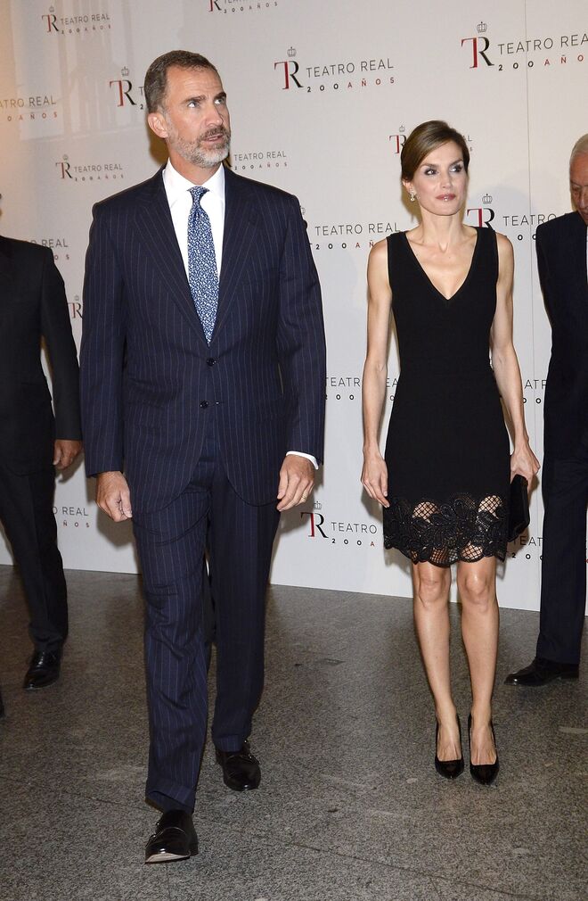 Felipe VI de Espanha e a Letizia assistem ao concerto de abertura do Royal Theatre em Madrid, setembro de 2016