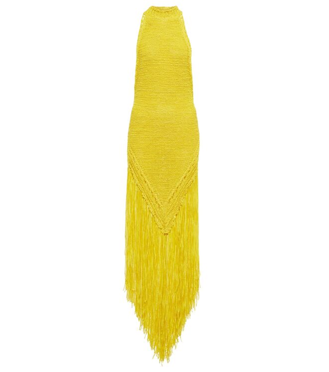 Vestido em crochê de algodão com franjas, €1053, Alexandre Vauthier em Mytheresa.com 