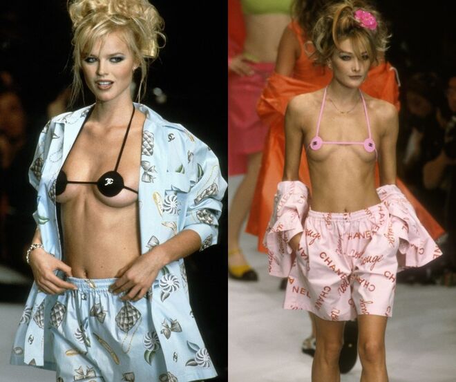 Eva Herzigova e Stella Tenant, no desfile da Chanel (1996)