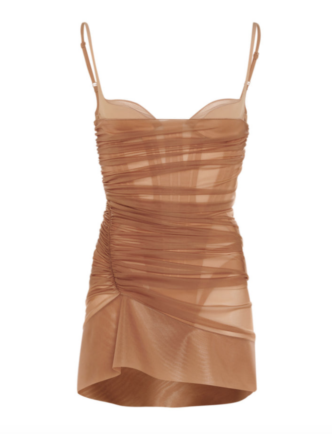 Vestido em seda e malha tule, €1190, Mugler