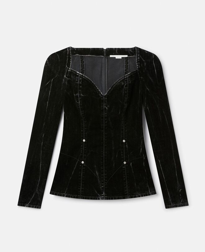 Casaco em ganga e veludo, €750, Stella McCartney