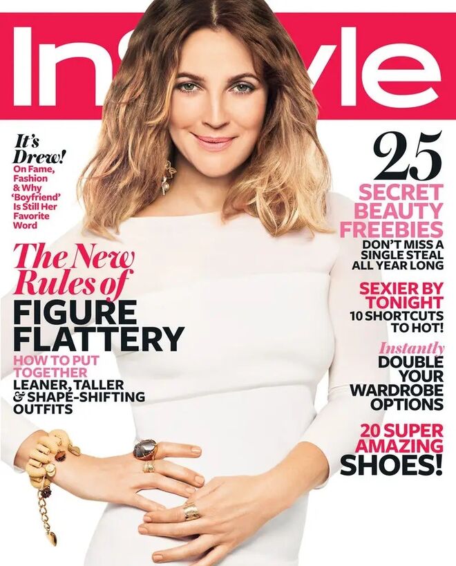 As proporções de Drew Barrymore estão um pouco estranhas na capa da revista InStyle (edição de fevereiro de 2012).  