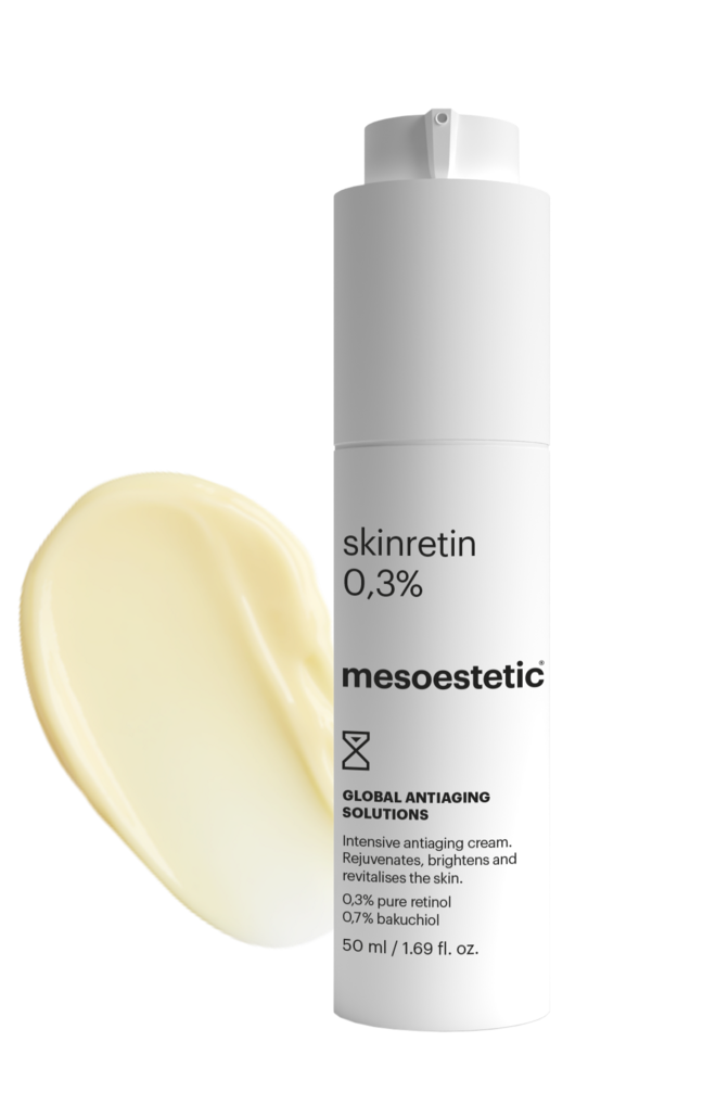 Com 0,3% de retinol puro e 0,7% de bakuchiol, o skinretin® 0,3% é a novo formulação da mesoestetic.