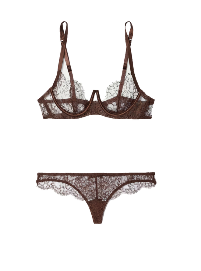 Soutien, €230, e cuecas, €180, Coco de Mer, em net-a-porter.com.