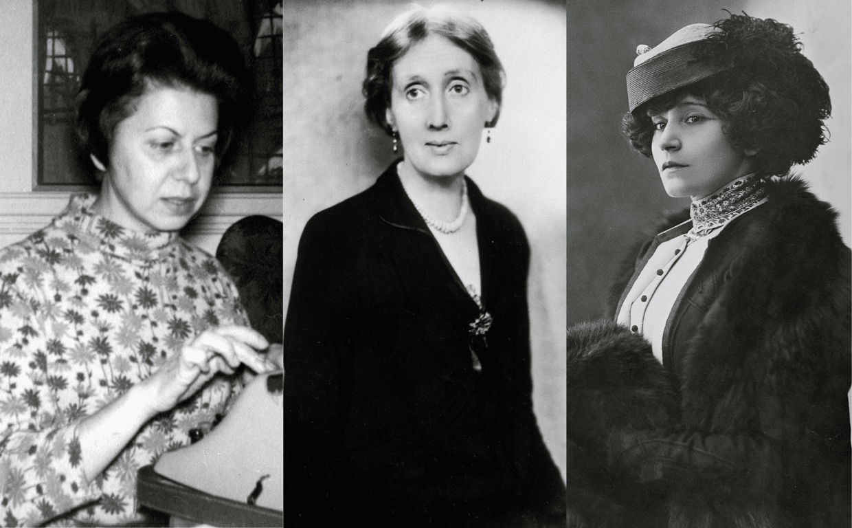 As escritoras Maria Judite de Carvalho, Virginia Woolf e Colette.