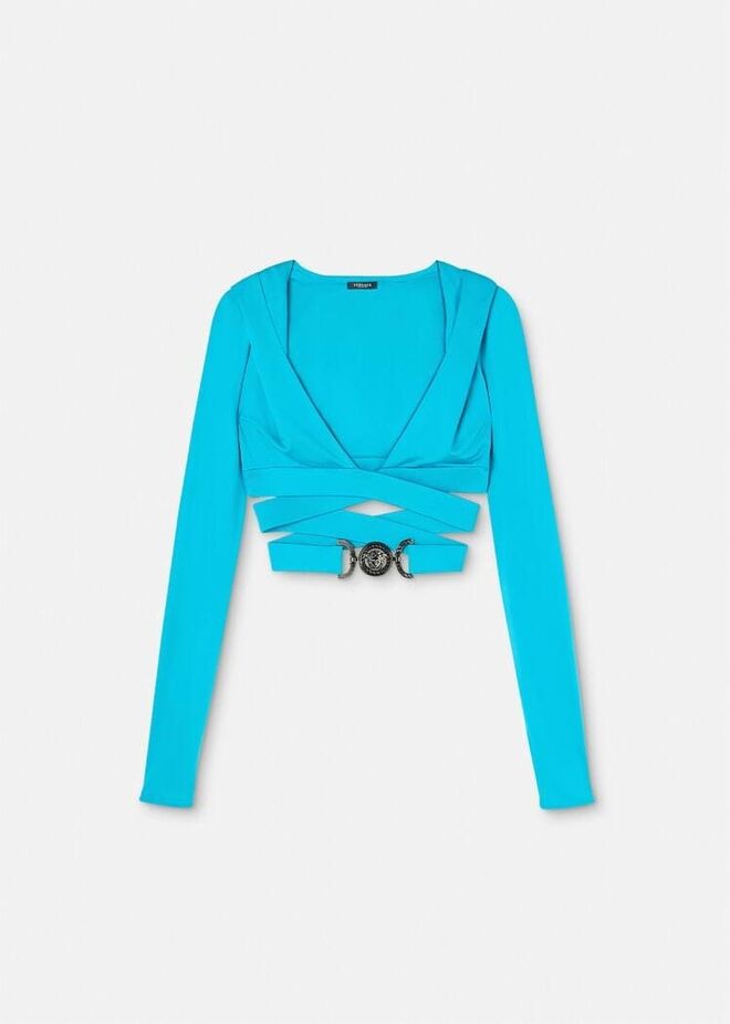 Top em malha de seda, €1150, Versace.