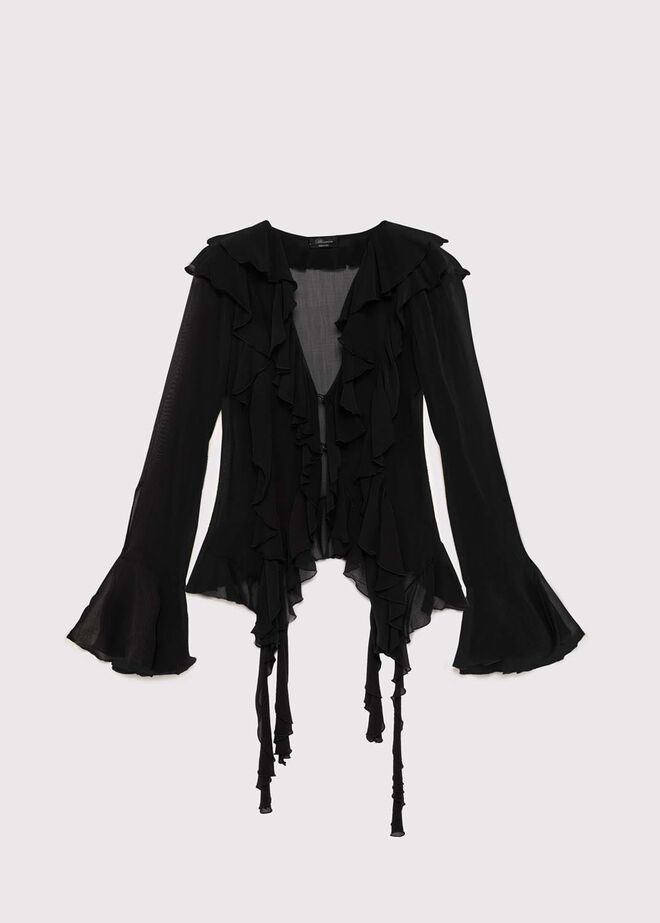 Blusa em chiffon, €950, Blumarine.