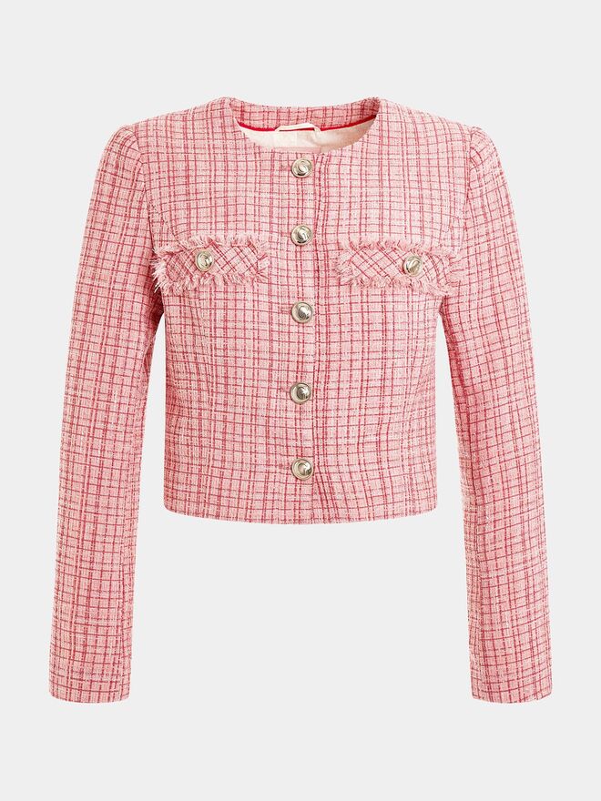 Casaco em tweed de algodão, €170, Guess.