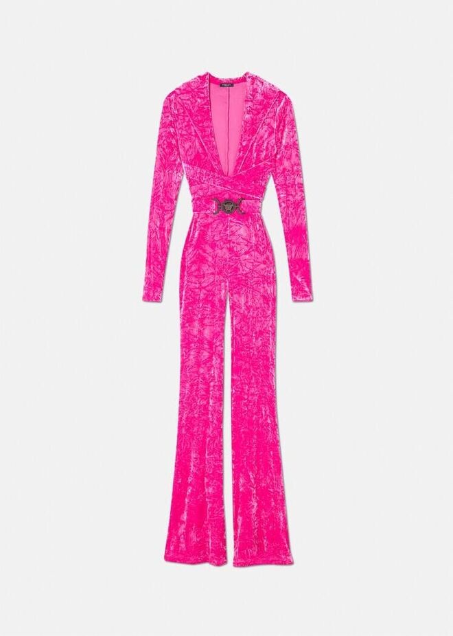 Macacão Medusa 95 em veludo, €2300, Versace.