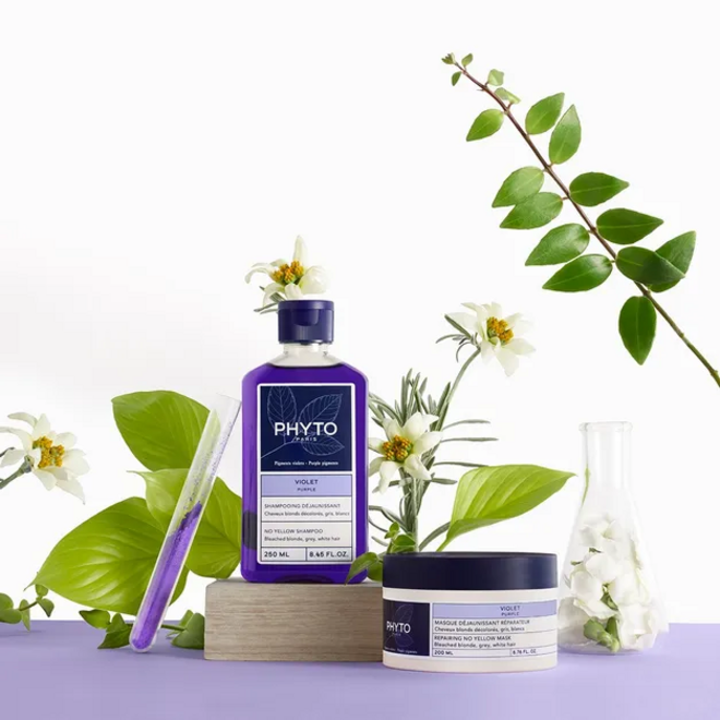 Champô Violeta Neutralizador, €13,60, e máscara, €25,50, Phyto.