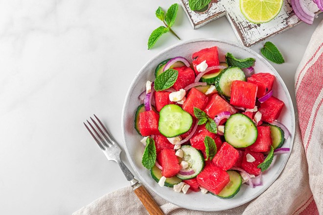 A salada, além de um excelente paladar, tem um ótimo aspeto.