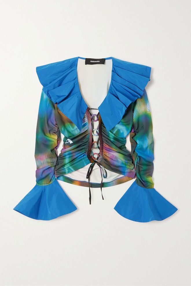 Blusa em malha e tafetá, €525, Ahluwalia em Netaporter.com.