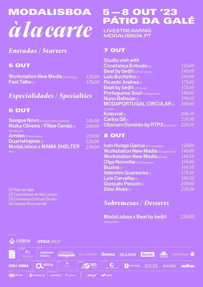 Cardápio da ModaLisboa à La Carte
