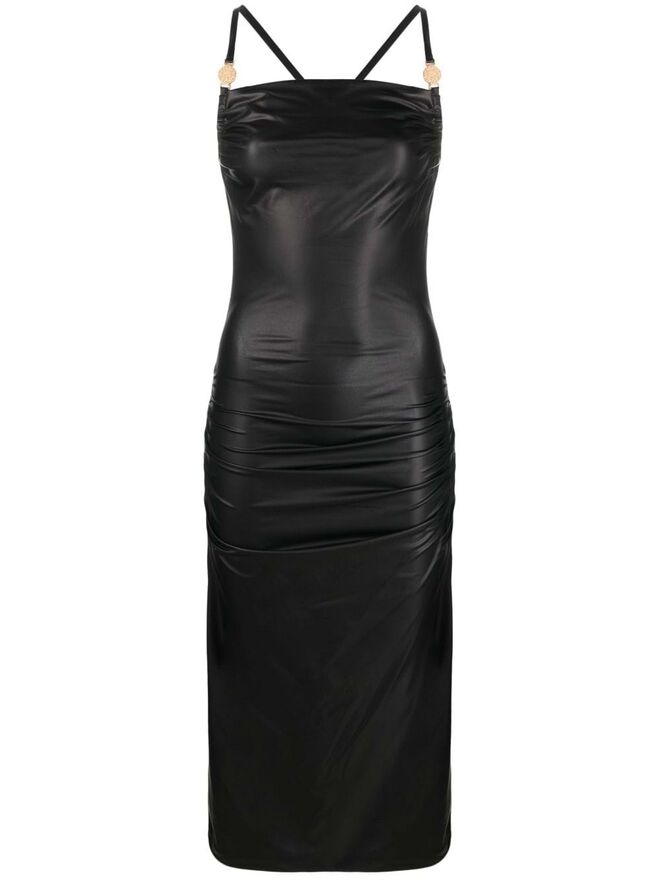 Vestido em latex, €312, Just Cavalli em Farfetch.com