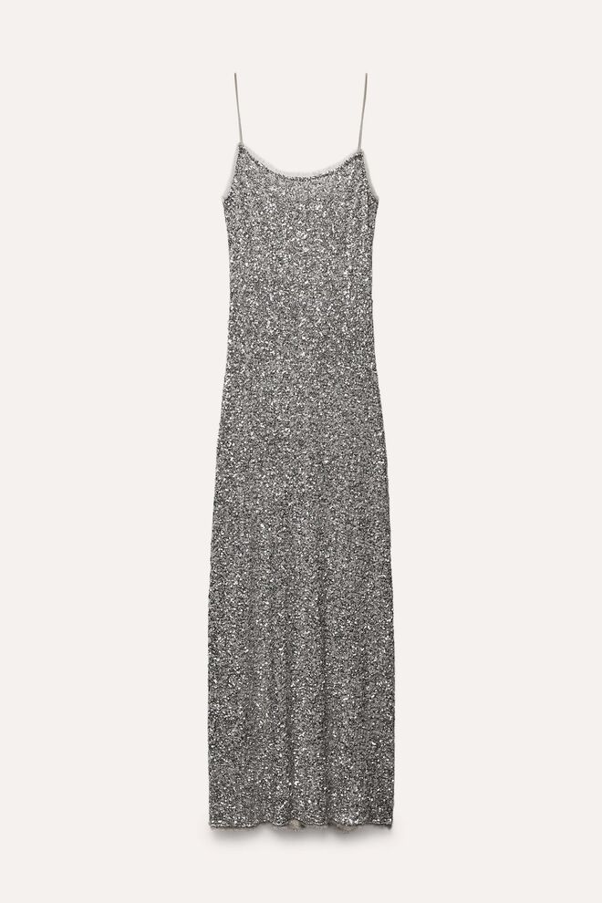 Vestido em malha bordado a lantejoulas, €59.95, Zara.