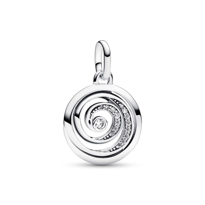 Medalhão Me Gratitude Spiral em prata 925 e zircónias, €35, Pandora.