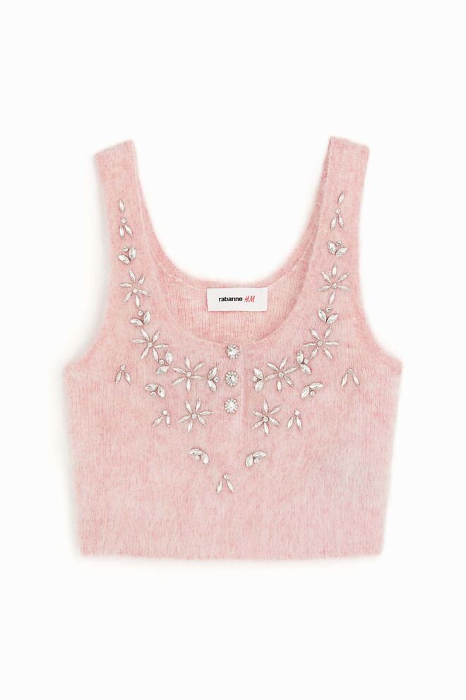 Top sem mangas adornado em mistura de mohair, €79,99, H&M