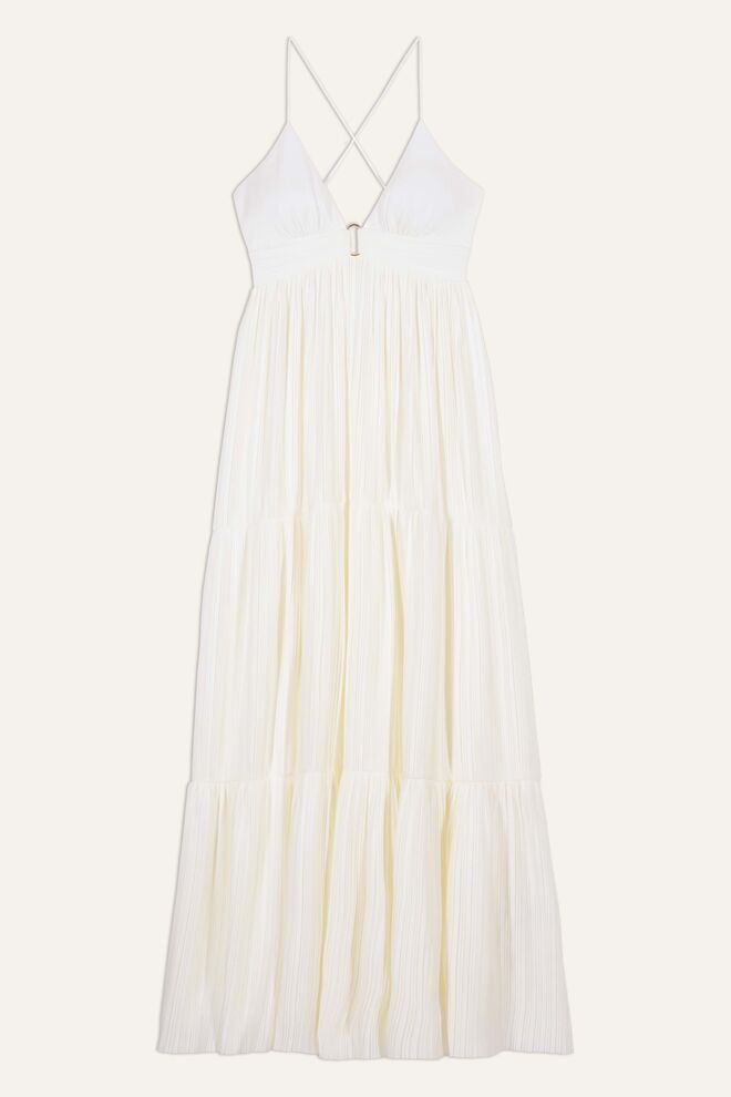 Vestido em crepe georgette, €325, Bash.