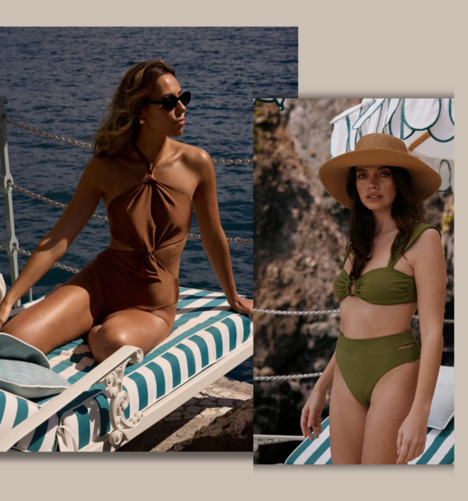 ALMANDE Fato de banho Tan, €120. Biquíni Samba, €110.