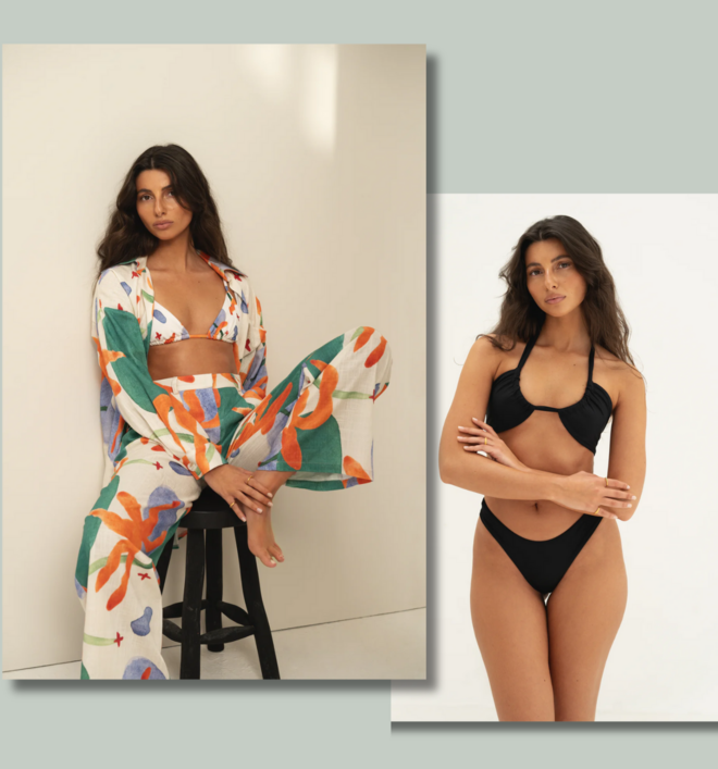 CONSCIOUS Top Abstract Print, €65. Top Allera, €69, e cuecas Emma, €65.