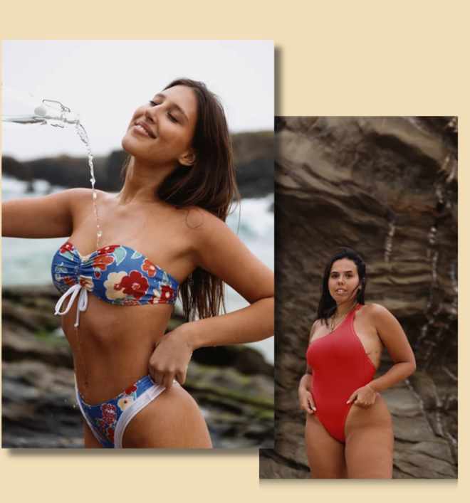 DALMAR Top Vieirinha V2, €39, e cuecas Praia de Banho V2, €39. Fato de banho Praia Grande, €82.