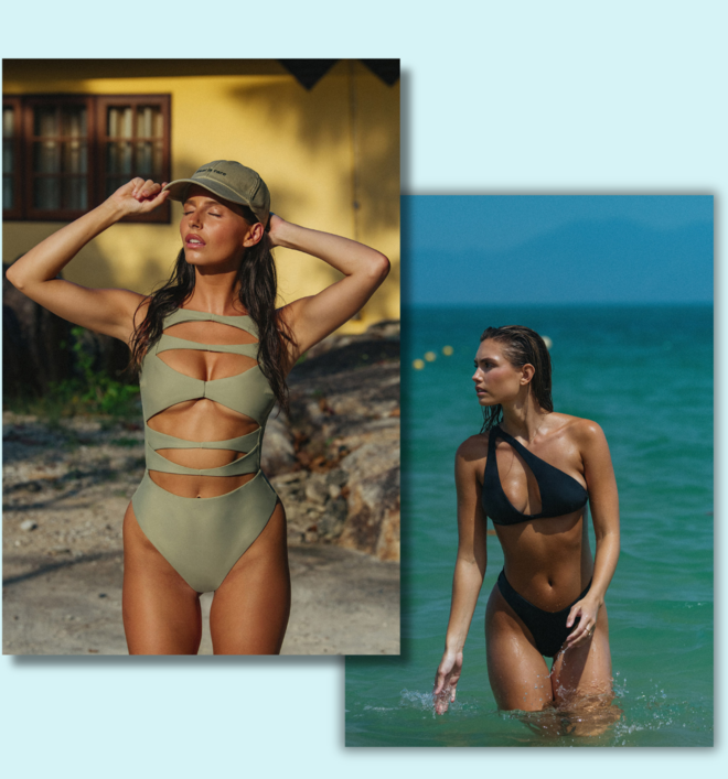 DROPE CLOTHING fato de banho Malibu V3, €100. Biquíni Bamboo V1, €79.